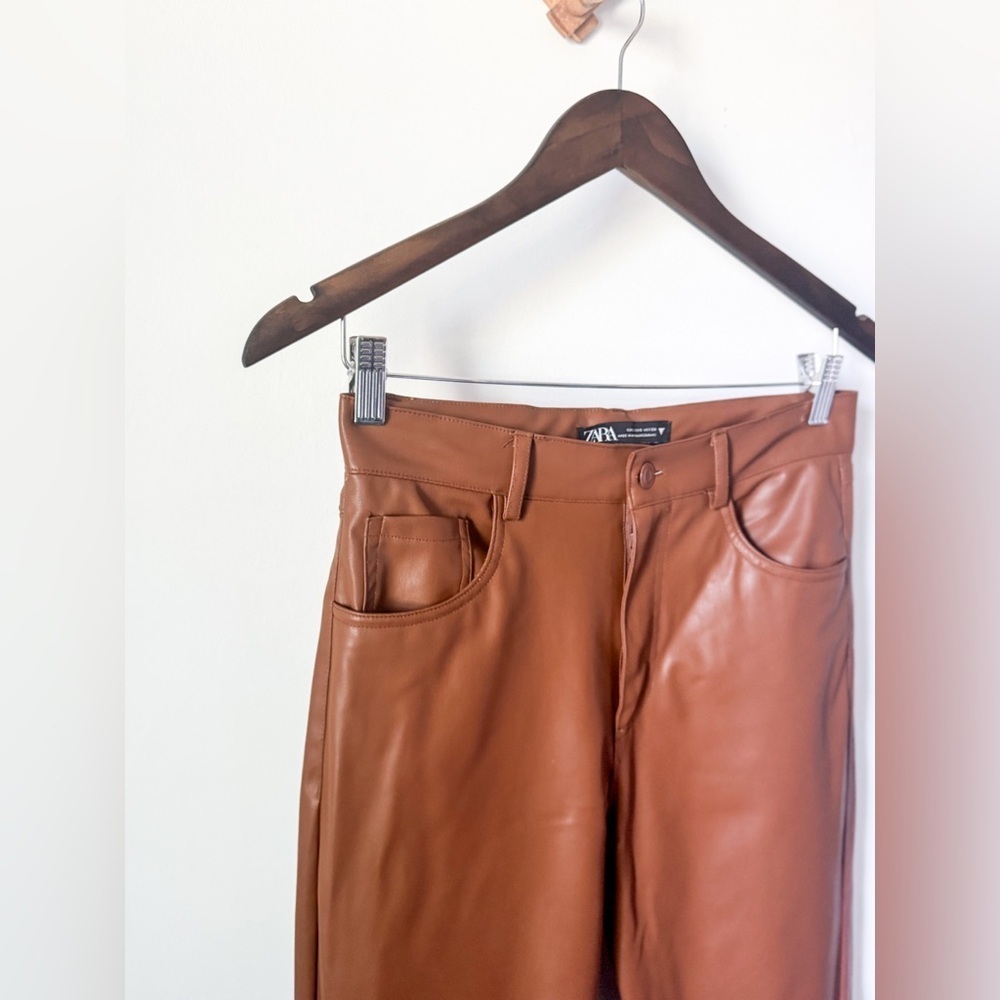 Zara Brown Faux Leather Pants - Picture 5 of 13